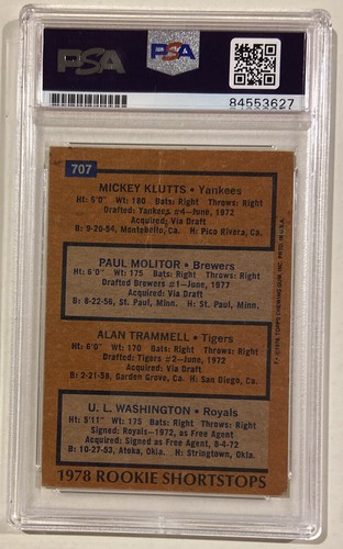 1978 Topps Paul Molitor The Ignitor HOF Signed Rookie Baseball Card PSA/DNA 9 - Picture 4 of 5