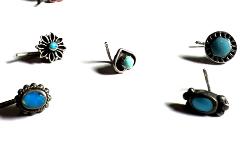 Sterling Silver lot 5 Nose Studs Body Jewelry NICE w/Turquoise + Others - Picture 2 of 7