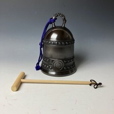 Japanese vintage copper  Bell Buddhist instrument bell with wooden stick H.8.2"