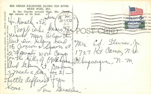 Big Cedar Palisades a lo largo del río Elk escena de navegación Noel, MO de colección 1972 postal - Imagen 2 de 2