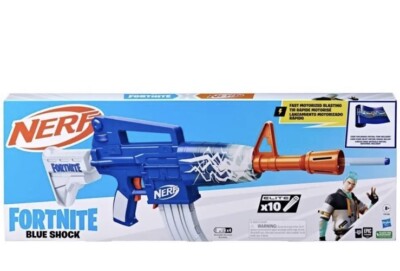 Nerf Fortnite Blue Shock Dart Blaster, 10-Dart Clip, 10