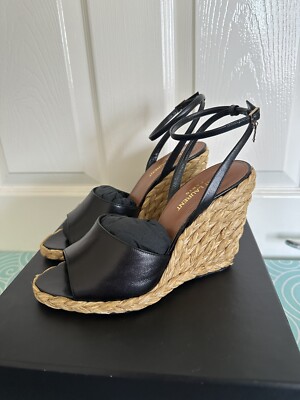 Ysl Black Wedge Sandals YSL Saint Laurent Black Leather Paloma