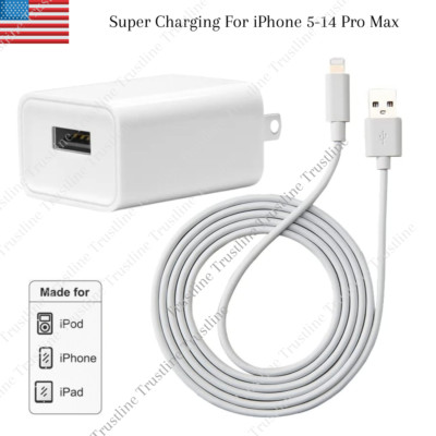 Fast Charging For iPhone6 7 8 XR XS 11 12 13 14 USB A Wall Charger Adapter Cable