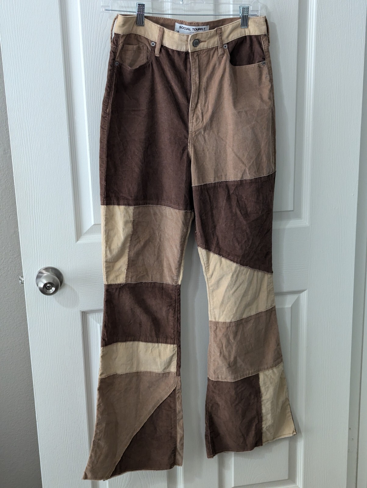 Social Tourist Brown Patchwork Flared Corduroy Wo… - image 1