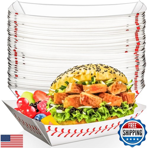 MotBach 50 Pack 2Lb Paper Food Boat Trays, Baseball Birthday Decorations Base