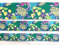 Turtles palm beach ocean inspired Grosgrain ribbon 5/8" 7/8" 1.5" Blue yellow