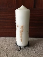 NEW/UNUSED Candle-lite 8 1/2" Pressed Leaves Flowers Pillar Candle W/Metal Stand