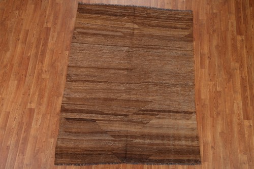 Natural Dye Brown Kilim Reversible Hand-Woven Tribal Area Rug 5'x6' Wool Carpet - Picture 2 of 9