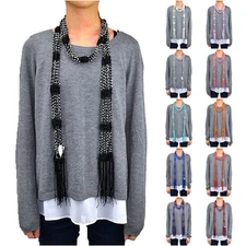 12 PCs Wholesale Women Crocheted Bling Shine Bead Colorful Knitted Scarf Belt