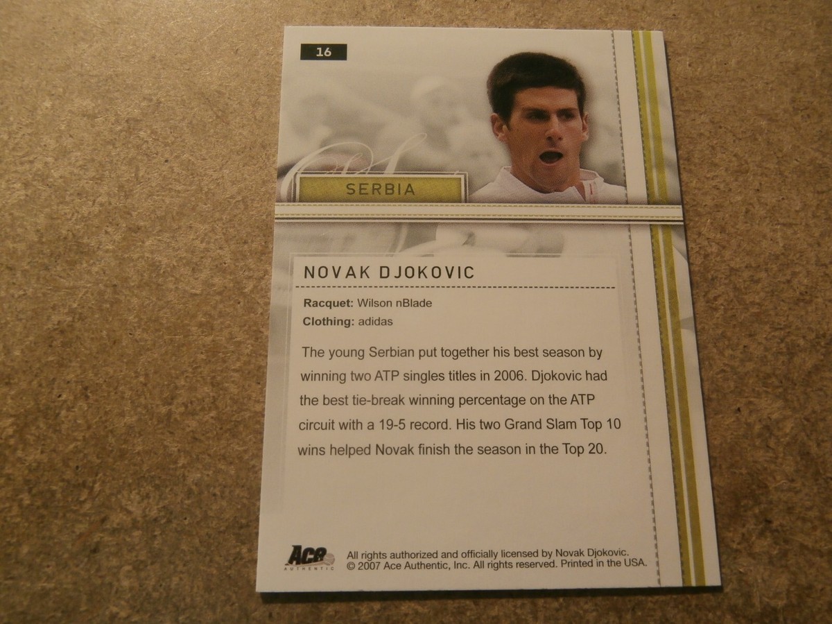 NOVAK DJOKOVIC, 2007 ACE AUTHENTIC TENNIS ROOKIE CARD, MINT