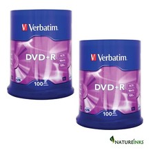 Image of 200 Genuine Verbatim Blank DVD+R 16x 4.7GB DVD Non Printable Discs 43551 Taiwan