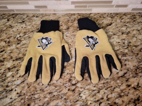 PITTSBURGH PENGUINS GARDENING GLOVES ADULT NHL HOCKEY YELLOW BLACK