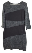 Neesha Womens Mini Sweater Dress Medium Gray Black Colorblock 3/4 Sleeves Knit