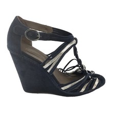 Massimo Dutti Blue Leather Suede Slingback Wedge Sandals Shoes 38 UK5