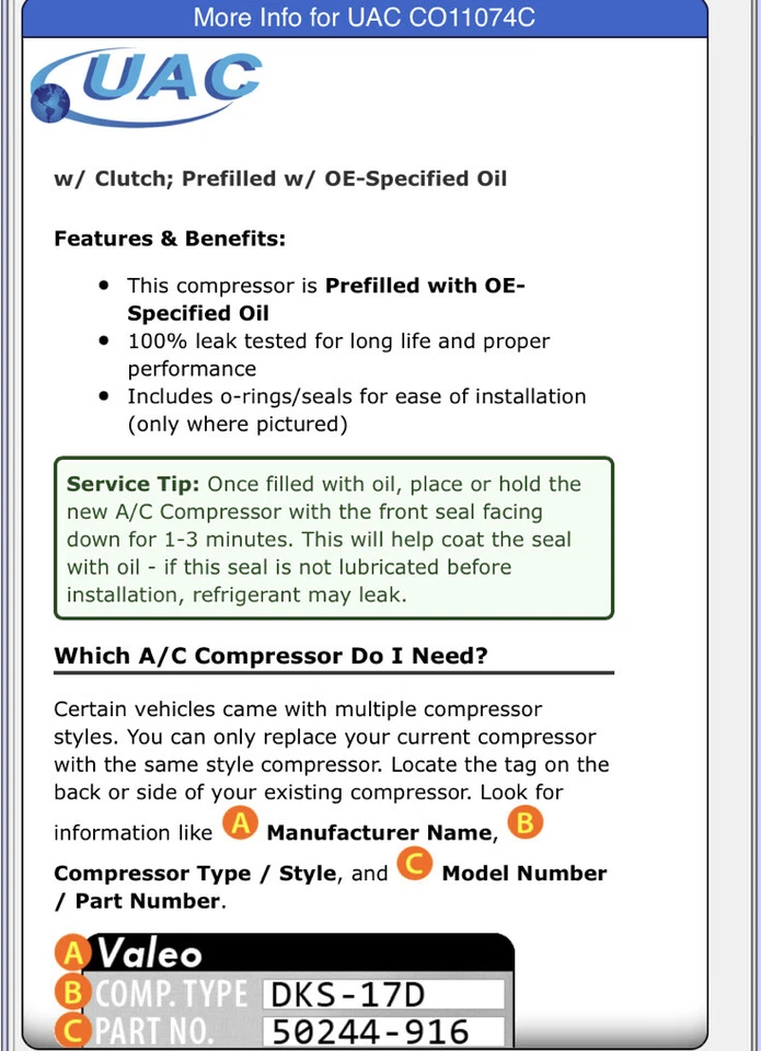 Compresor de aire acondicionado UAC CO 11074C - DKS15CH. ¡Nuevo! ¡Sin abrir! Se adapta a Volvo S40 2006. Foto 2 de 4