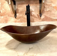 17" Oval Copper Vessel Sleigh Bathroom Vanity Sink