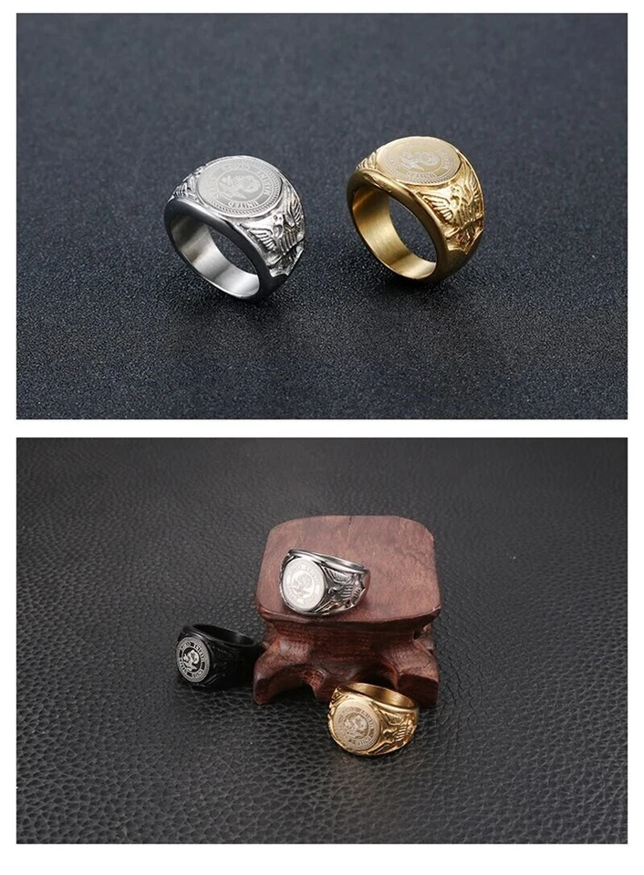 Anillo Punk Rock Titanio Acero Inoxidable Cuerpo de Marines de los Estados Unidos Talla 8-13 Foto 4 de 4