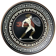 Vintage Greek Plate Handmade Copper Painted Mini Wall Plaque Greek soldier 5.5in