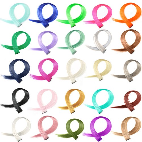 2X Clip-In-Extensions Für Langes Haar Strähnchen Mehrfarbig Regenbogen- ψ - Bild 9 von 93