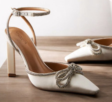 New Tony Bianco x BHLDN ELSIE 8 White Satin Rhinestone Bow Formal Bridal Wedding