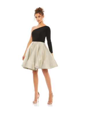 ！！ MAC DUGGAL 48929 ONE JERSEY SLEEVE BLACK/GOLD FIT & FLARE DRESS sz