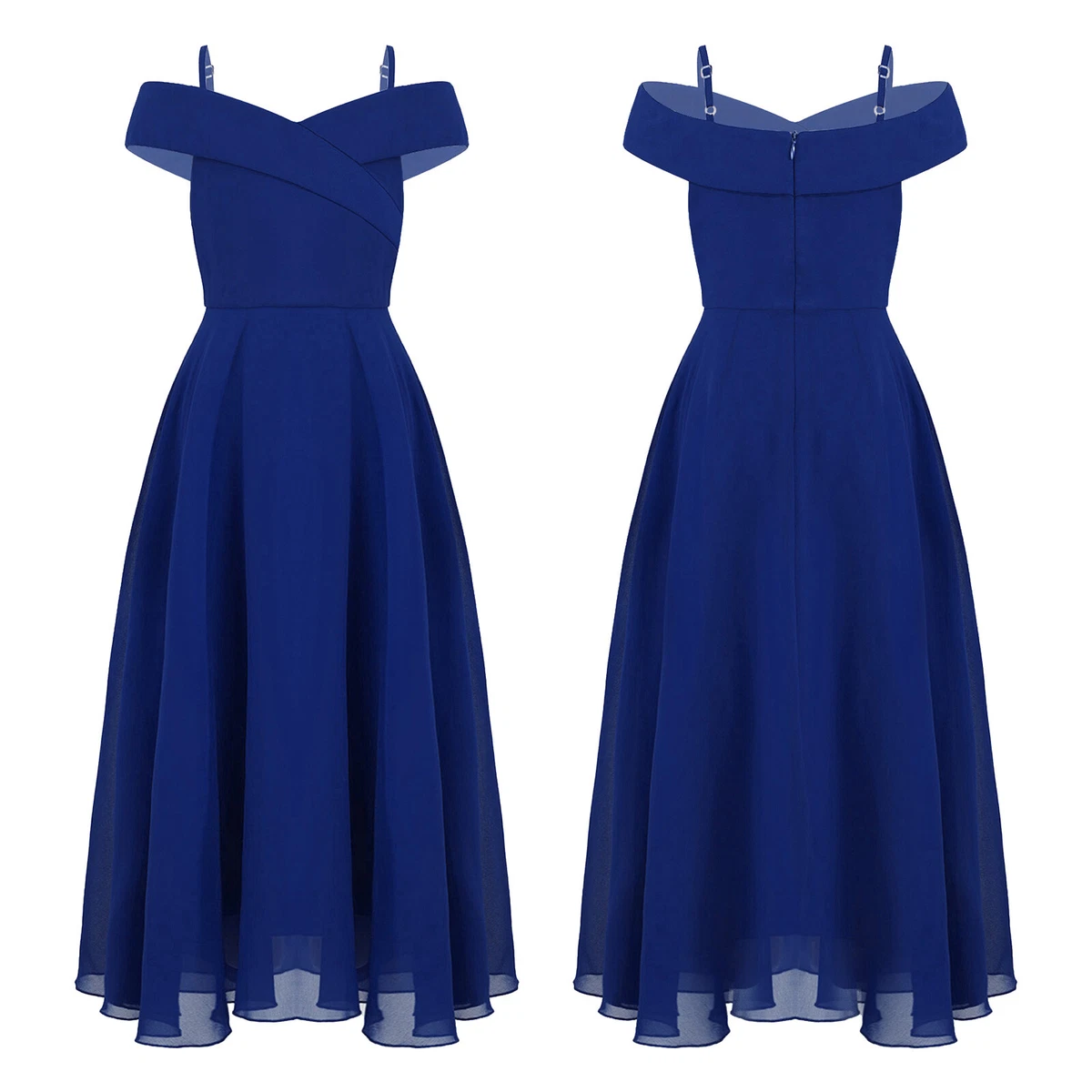 blue dress for baby girl Double V Neck Empire Waist Chiffon Bridesmaid Dress main image 1