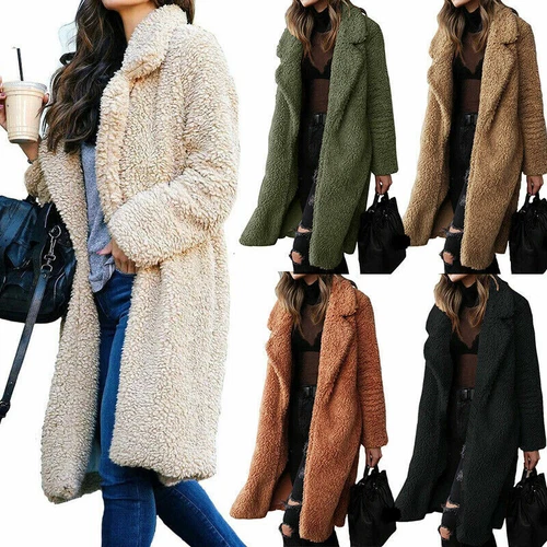 Damen Winter Warm Teddybär Mantel Flauschige Jacke Kunstfell Lange Strickjacke Oberbekleidung