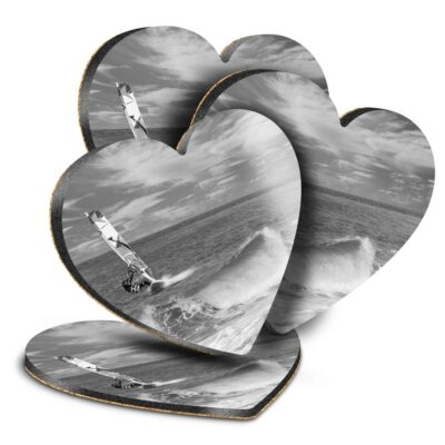 4x Herz MDF Untersetzer - BW - Windsurfer Surfen Wellen Ozean Meer #40842