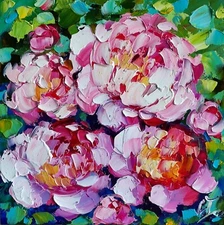 original oil painting Peony Rose pink flowers artwork Floral wall art 6*6 inch