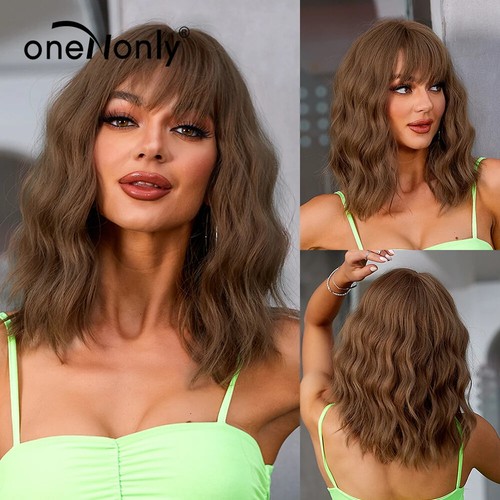 Pelucas Naturales Cortas Rosa Medianas Onduladas Peluca Sintética Fiesta Cabello Resistente al Calor - Imagen 12 de 44