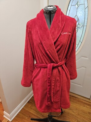 CALVIN KLEIN Womens Ladies Plush Bath Robe CK Logo Plush