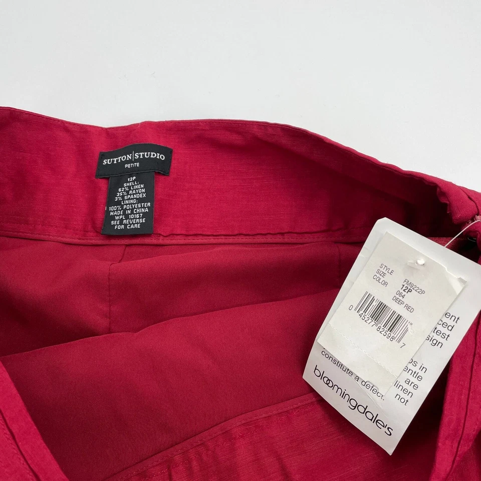 New SUTTON STUDIO Linen Blend A Line Knee Length Skirt Womens 12P Red - Image 4 of 4