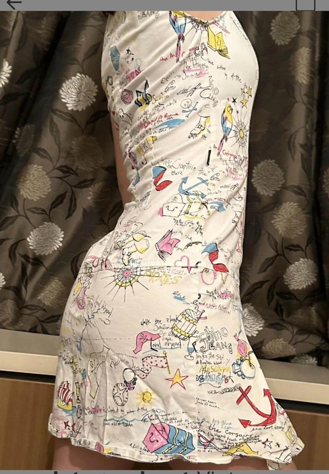 Abito Vintage Moschino Grafico Dettaglio Fibbie Made In Italy Anni 90 Taglia Uk 6 8