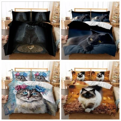 GUIDEAR Cat Duvet Quilt Cover Set with Pillowcases Bedding Set Single Double King Size