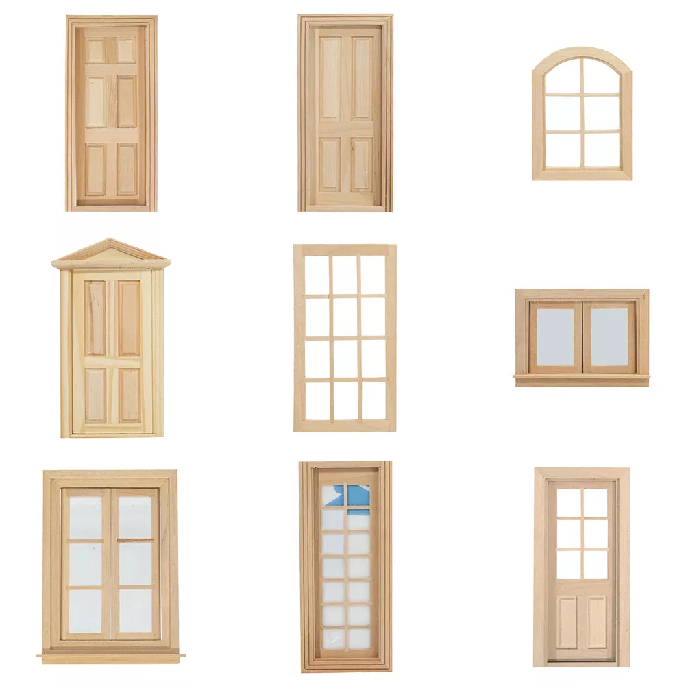 1 12 Dollhouse Miniature Door Window Frame Unpainted Doll House DIY Furniture