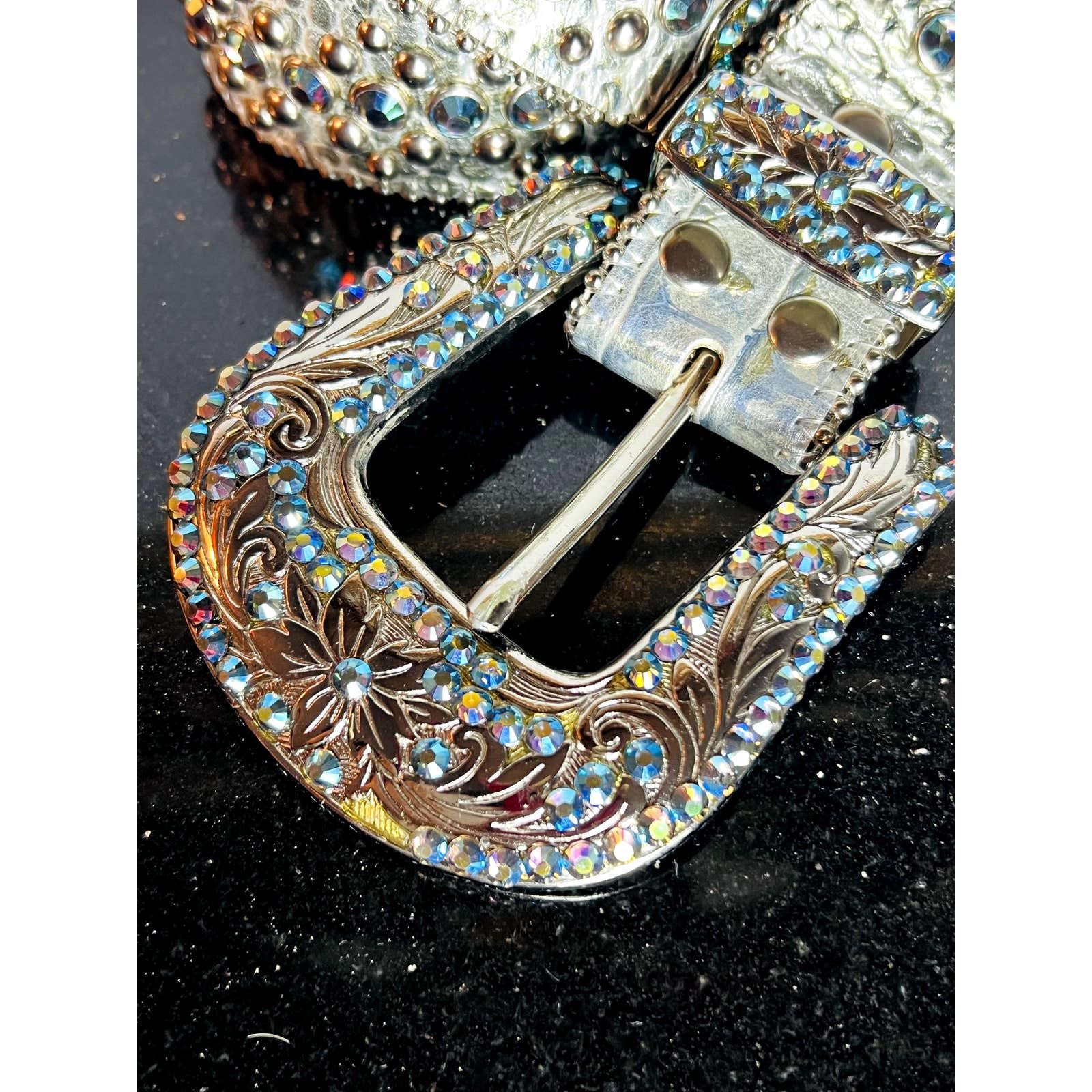BB Simon Studded silver blue rhinestone crystal belt vintage rare L image 3