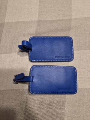Set of 2 Designers Guild Genuine Leather Luggage Tags Royal Blue Travel ID RARE