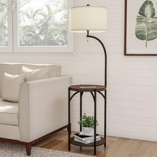 Lavish Home Floor Lamp with End Table - Modern Rustic Side Shelves