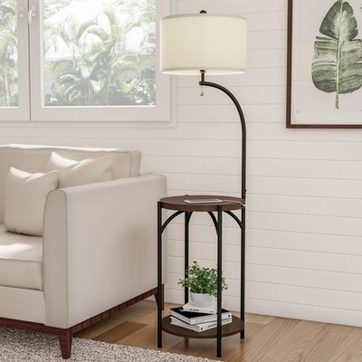Lavish Home Floor Lamp with End Table - Modern Rustic Side Shelves