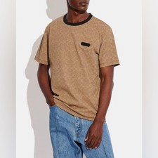 Coach logo essential t-shirt organic cotton crewneck short sleeve beige embossed