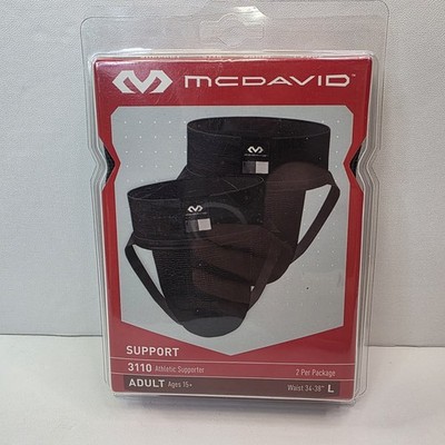 2-pack McDavid Athletic Support Jockstrap Black Mesh Pouch Adult 3110 Sz 34-38''