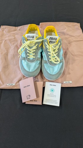 Miu Miu Gymnasium Low Top Sneakers Anice Fuxia Nylon Suede US 7 EU 37 Italy