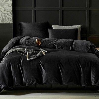 WARMDERN Black Flannel Velvet Duvet Cover King Size Duvet Cover Bedding Sets,...