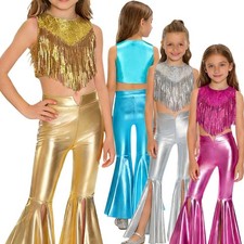 Girls Set Sequins Outfits Hip Hop Costume Metallic Shiny Halloween Party Show