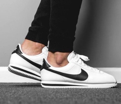 Nike Cortez Basic Men's Athletic Leather Sneakers Size 10.5, Black/White