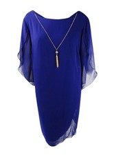 SL Fashions Women's Split-Sleeve Necklace Dress (12, Indigo) 794093586076