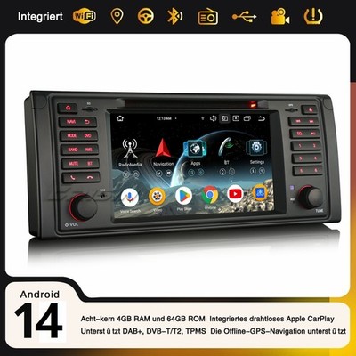 64GB Android 14 DAB+ Autoradio 8-Kern Navi BMW 5er E39 M5 WiFi OBD2 DSP CarPlay
