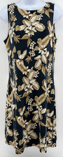 Tommy Bahama Floral Sleeveless Shift Dress Women's Medium Navy Beige Modal