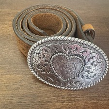 Justin Leather Girls Trophy Heart Belt Made in USA Style 815BD Buckle Size 24