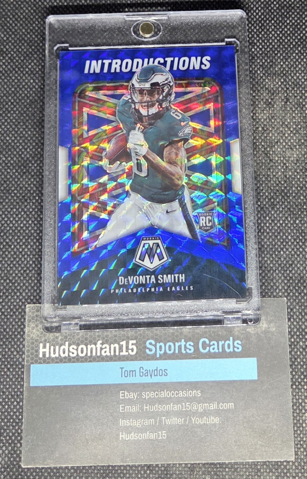 Devonta Smith 2021 Panini Mosaic Introductions #I-6 RC Blue Prizm 6/99 JSY Match